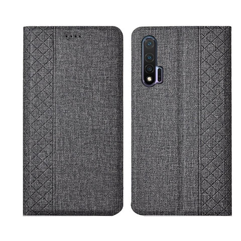 Coque Clapet Portefeuille Livre Tissu H01 pour Huawei Nova 6 Gris