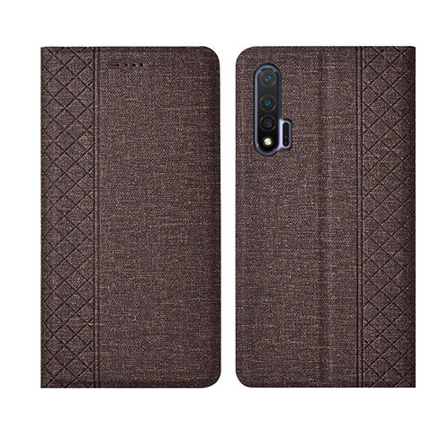 Coque Clapet Portefeuille Livre Tissu H01 pour Huawei Nova 6 Marron