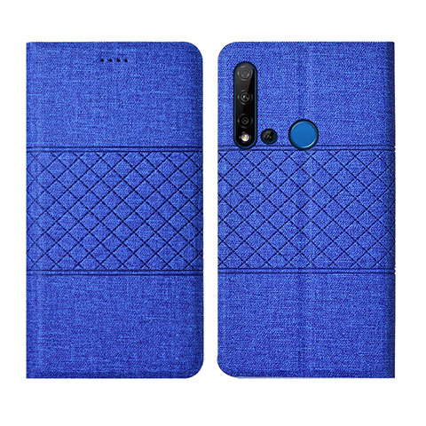 Coque Clapet Portefeuille Livre Tissu H01 pour Huawei P20 Lite (2019) Bleu