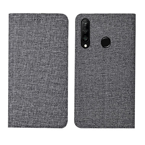 Coque Clapet Portefeuille Livre Tissu H01 pour Huawei P30 Lite New Edition Gris