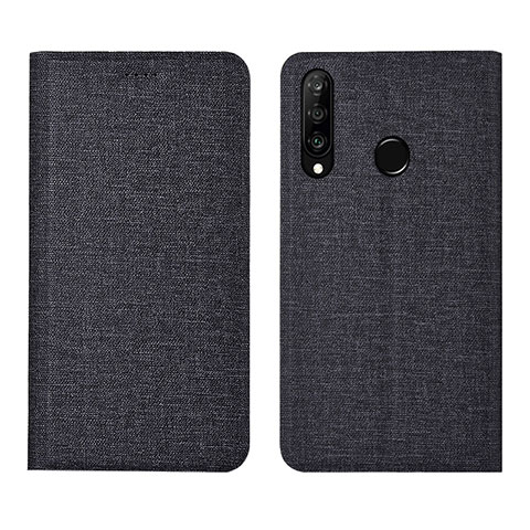 Coque Clapet Portefeuille Livre Tissu H01 pour Huawei P30 Lite New Edition Noir