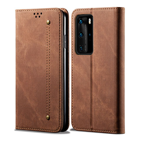 Coque Clapet Portefeuille Livre Tissu H01 pour Huawei P40 Pro Marron