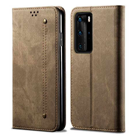 Coque Clapet Portefeuille Livre Tissu H01 pour Huawei P40 Pro Orange