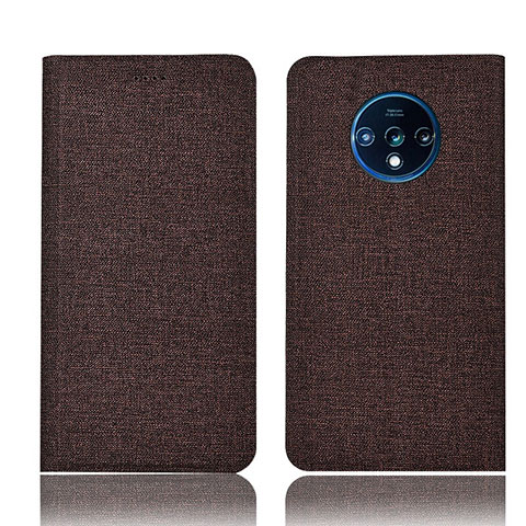 Coque Clapet Portefeuille Livre Tissu H01 pour OnePlus 7T Marron