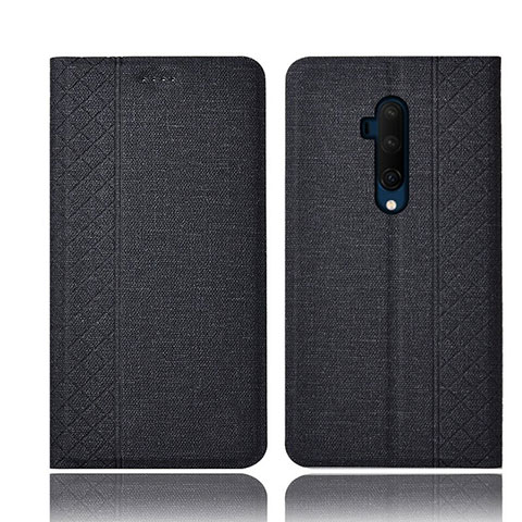 Coque Clapet Portefeuille Livre Tissu H01 pour OnePlus 7T Pro Noir