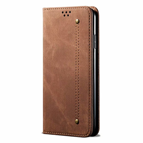 Coque Clapet Portefeuille Livre Tissu H01 pour Oppo A52 Marron