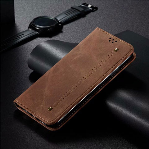 Coque Clapet Portefeuille Livre Tissu H01 pour Oppo Find X2 Marron