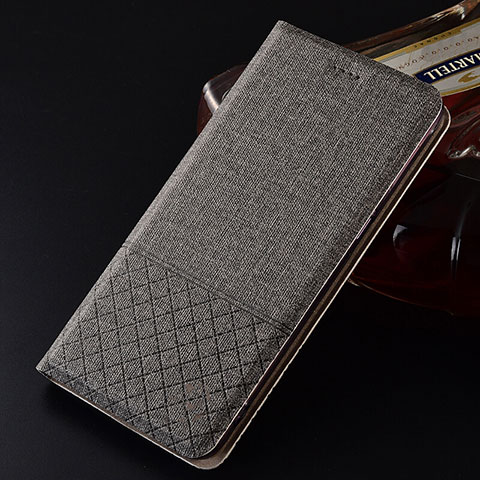 Coque Clapet Portefeuille Livre Tissu H01 pour Oppo K1 Gris