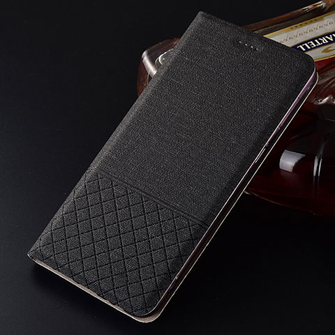 Coque Clapet Portefeuille Livre Tissu H01 pour Oppo K1 Noir