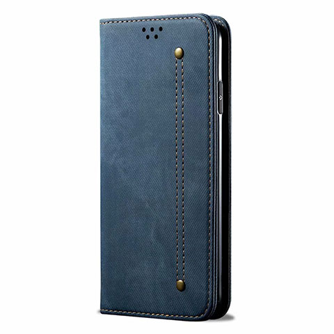 Coque Clapet Portefeuille Livre Tissu H01 pour Oppo Reno3 Bleu