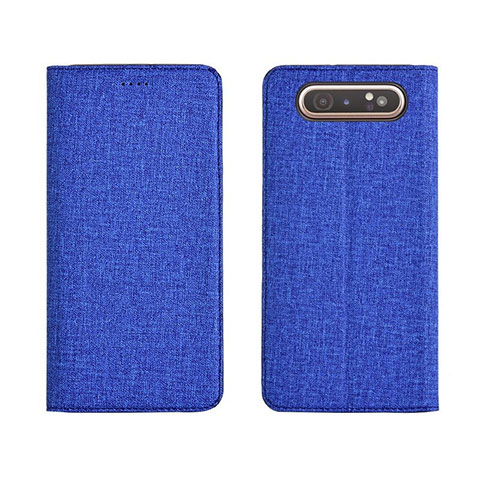 Coque Clapet Portefeuille Livre Tissu H01 pour Samsung Galaxy A90 4G Bleu