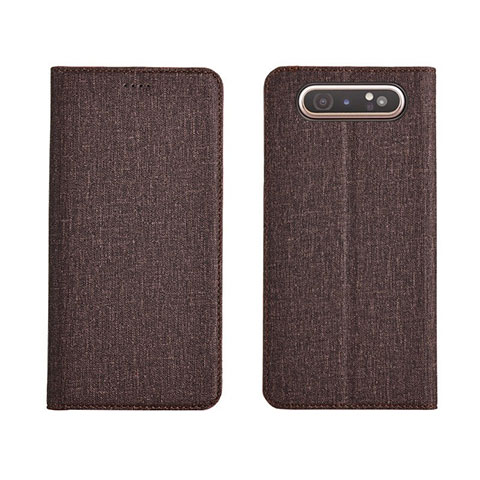 Coque Clapet Portefeuille Livre Tissu H01 pour Samsung Galaxy A90 4G Marron