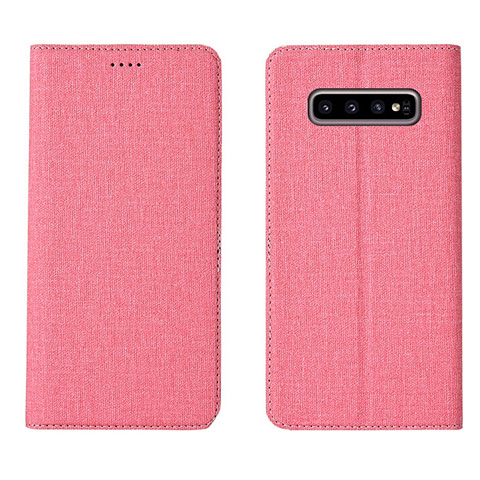 Coque Clapet Portefeuille Livre Tissu H01 pour Samsung Galaxy S10 Plus Rose