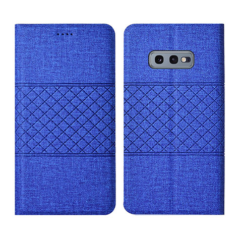 Coque Clapet Portefeuille Livre Tissu H01 pour Samsung Galaxy S10e Bleu