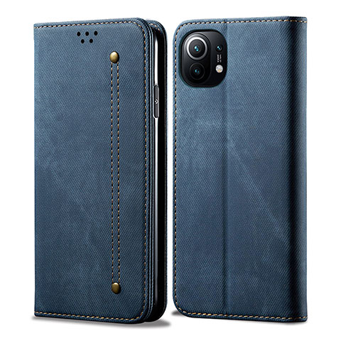 Coque Clapet Portefeuille Livre Tissu H01 pour Xiaomi Mi 11 5G Bleu