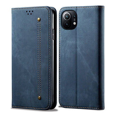 Coque Clapet Portefeuille Livre Tissu H01 pour Xiaomi Mi 11 Lite 5G Bleu