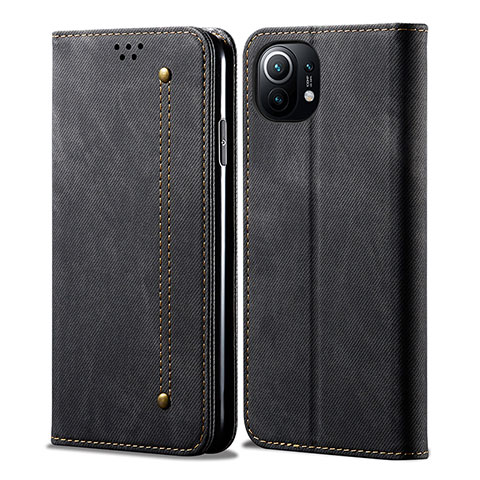 Coque Clapet Portefeuille Livre Tissu H01 pour Xiaomi Mi 11 Lite 5G NE Noir