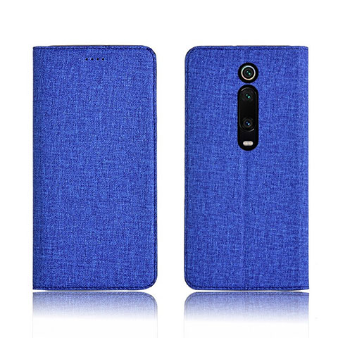 Coque Clapet Portefeuille Livre Tissu H01 pour Xiaomi Mi 9T Bleu