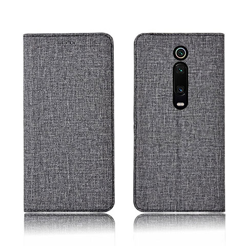 Coque Clapet Portefeuille Livre Tissu H01 pour Xiaomi Mi 9T Pro Gris