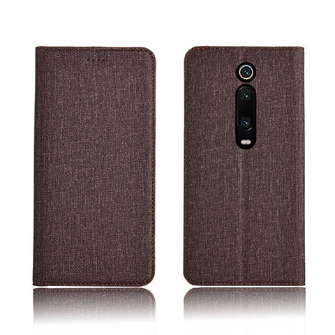 Coque Clapet Portefeuille Livre Tissu H01 pour Xiaomi Mi 9T Pro Marron