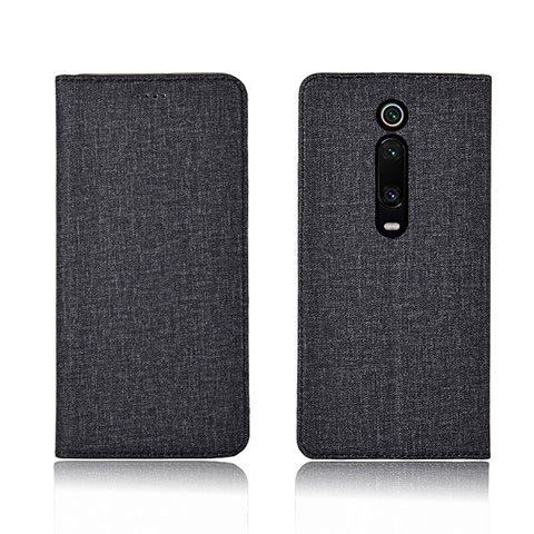 Coque Clapet Portefeuille Livre Tissu H01 pour Xiaomi Mi 9T Pro Noir