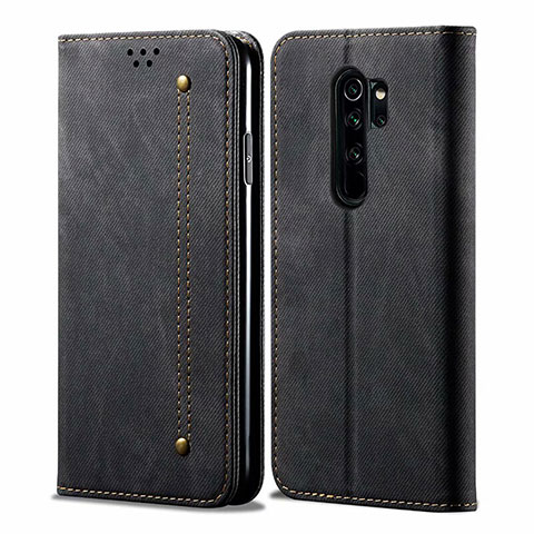 Coque Clapet Portefeuille Livre Tissu H01 pour Xiaomi Redmi Note 8 Pro Noir