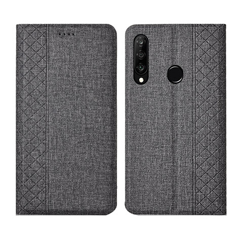 Coque Clapet Portefeuille Livre Tissu H02 pour Huawei Nova 4e Gris