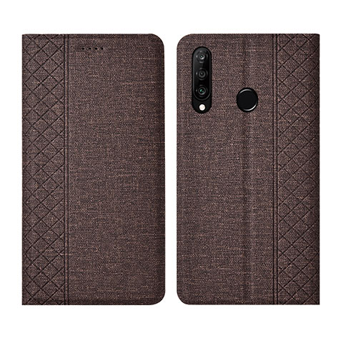 Coque Clapet Portefeuille Livre Tissu H02 pour Huawei P30 Lite New Edition Marron