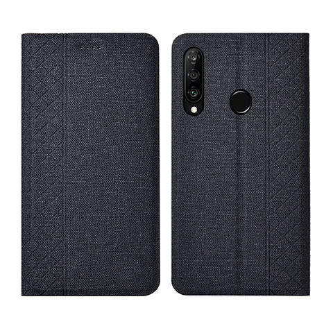 Coque Clapet Portefeuille Livre Tissu H02 pour Huawei P30 Lite New Edition Noir