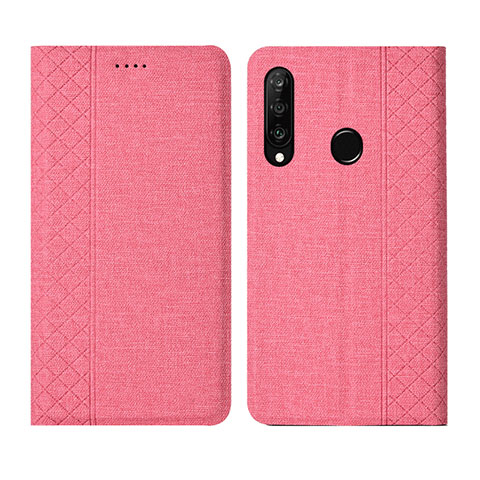 Coque Clapet Portefeuille Livre Tissu H02 pour Huawei P30 Lite Rose