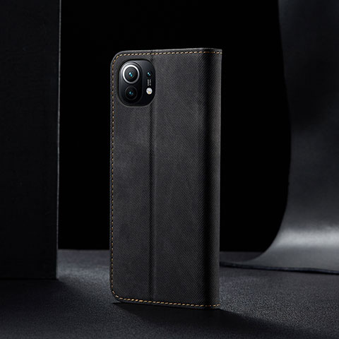 Coque Clapet Portefeuille Livre Tissu H02 pour Xiaomi Mi 11 5G Noir