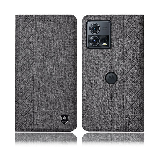 Coque Clapet Portefeuille Livre Tissu H12P pour Motorola Moto Edge 30 Fusion 5G Gris