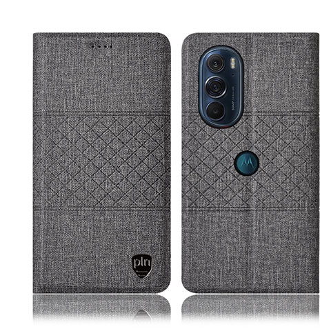 Coque Clapet Portefeuille Livre Tissu H12P pour Motorola Moto Edge 30 Pro 5G Gris