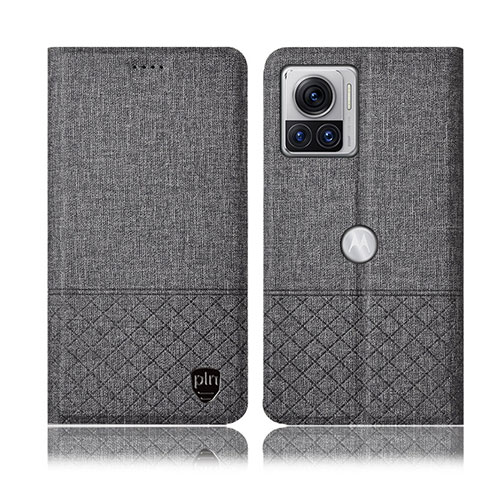 Coque Clapet Portefeuille Livre Tissu H12P pour Motorola Moto Edge 30 Ultra 5G Gris