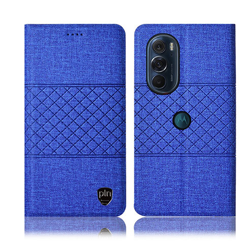 Coque Clapet Portefeuille Livre Tissu H12P pour Motorola Moto Edge Plus (2022) 5G Bleu