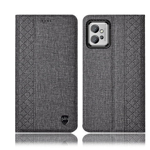 Coque Clapet Portefeuille Livre Tissu H12P pour Motorola Moto G32 Gris