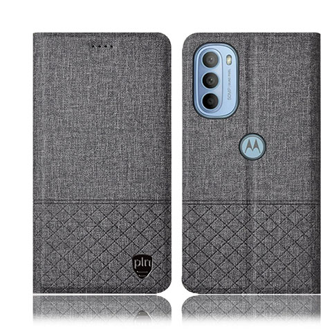 Coque Clapet Portefeuille Livre Tissu H12P pour Motorola Moto G41 Gris