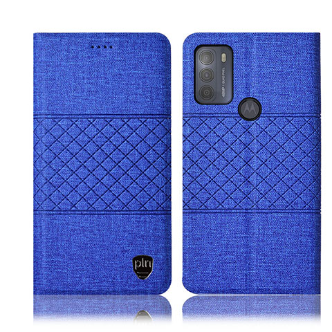 Coque Clapet Portefeuille Livre Tissu H12P pour Motorola Moto G50 Bleu