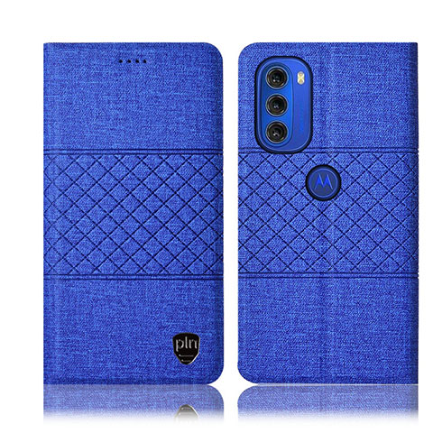 Coque Clapet Portefeuille Livre Tissu H12P pour Motorola Moto G51 5G Bleu