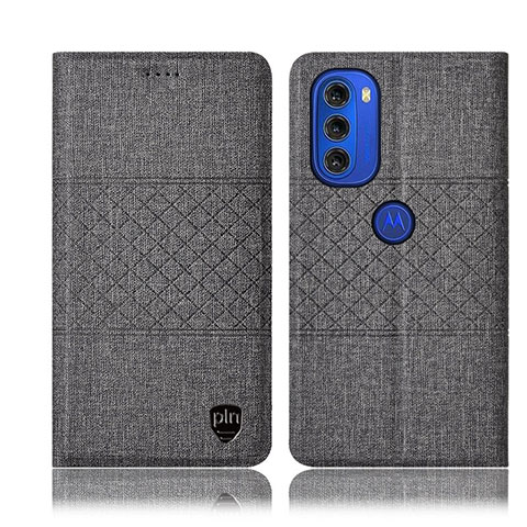 Coque Clapet Portefeuille Livre Tissu H12P pour Motorola Moto G51 5G Gris