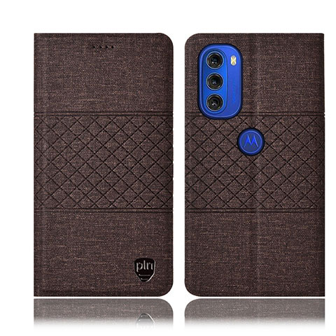 Coque Clapet Portefeuille Livre Tissu H12P pour Motorola Moto G51 5G Marron