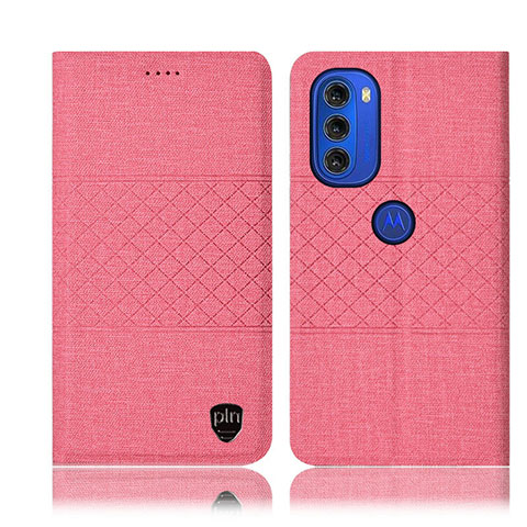 Coque Clapet Portefeuille Livre Tissu H12P pour Motorola Moto G51 5G Rose