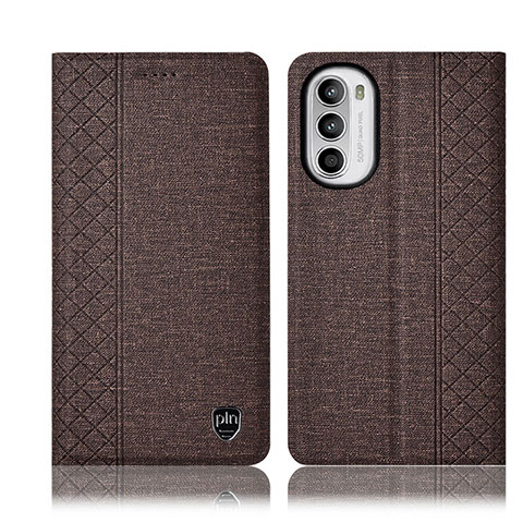 Coque Clapet Portefeuille Livre Tissu H12P pour Motorola MOTO G52 Marron