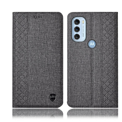 Coque Clapet Portefeuille Livre Tissu H12P pour Motorola Moto G71 5G Gris