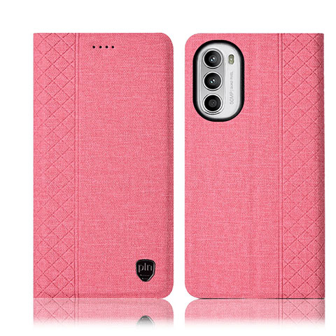 Coque Clapet Portefeuille Livre Tissu H12P pour Motorola Moto G82 5G Rose