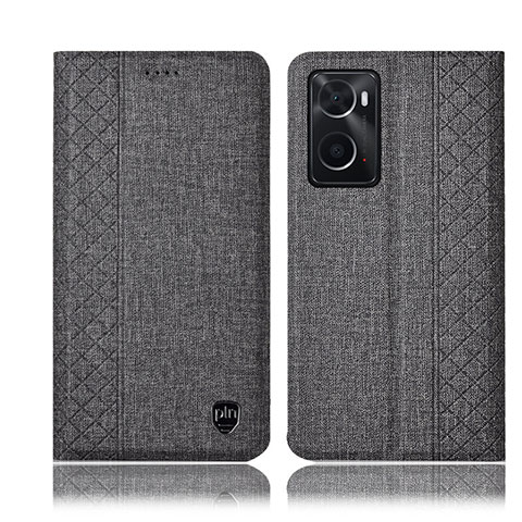 Coque Clapet Portefeuille Livre Tissu H12P pour Oppo A36 Gris