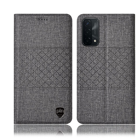 Coque Clapet Portefeuille Livre Tissu H12P pour Oppo A54 5G Gris