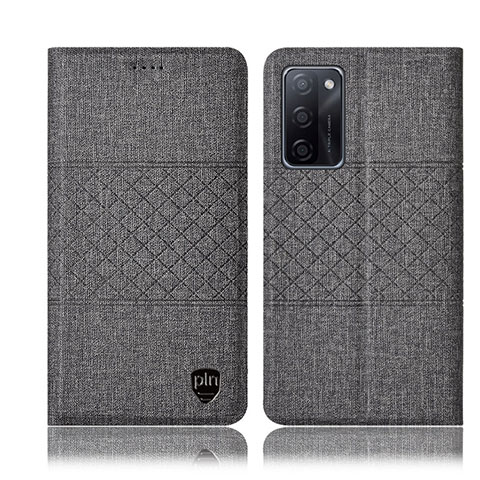 Coque Clapet Portefeuille Livre Tissu H12P pour Oppo A55S 5G Gris