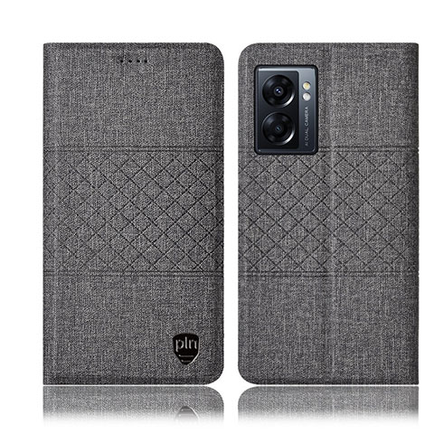 Coque Clapet Portefeuille Livre Tissu H12P pour Oppo A56S 5G Gris