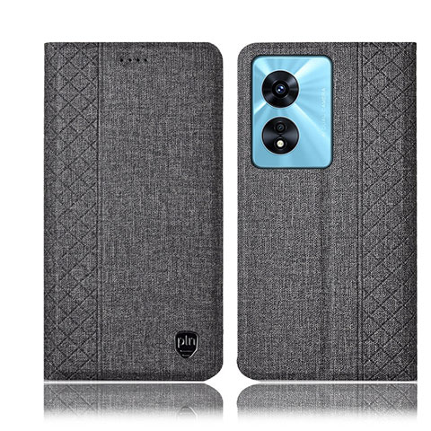 Coque Clapet Portefeuille Livre Tissu H12P pour Oppo A58 4G Gris